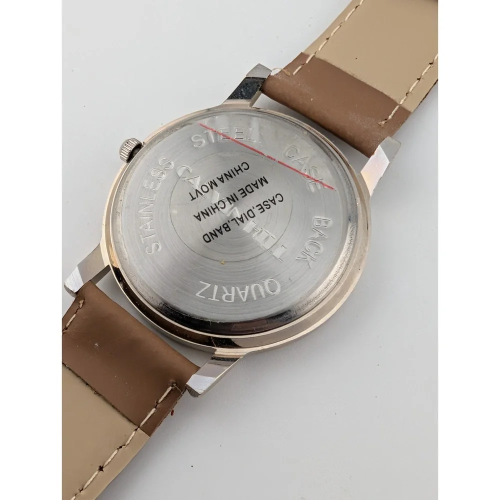 Calvin Hill Watch Women 34mm Silver Case Black Dial Brown Band- New Battery